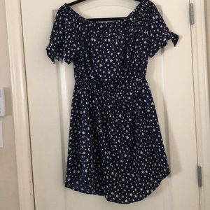 Hint of Blush - off the shoulder dress. Navy blue